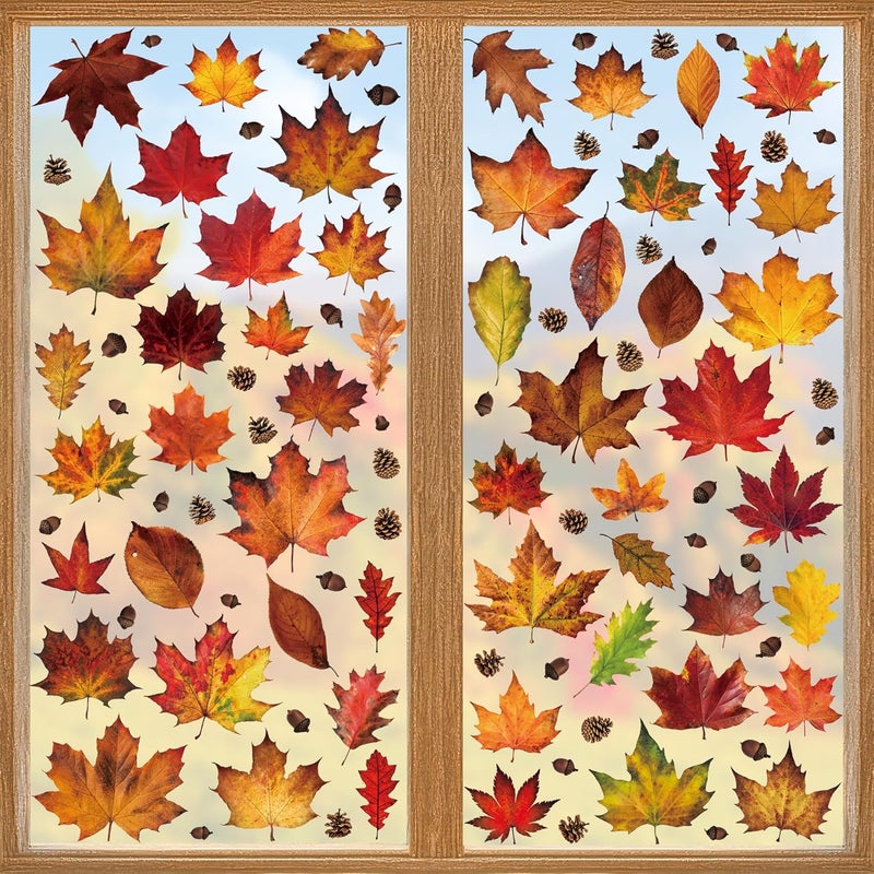 Traplace 336 PCS Fall Window Clings, 9 Sheets Autumn Decorations, Maple Leaves Pattern Double Sided Stickers Decal, Autumn Window Clings for Fall Decorations Accessories Home Indoor Outdoor Accessories Decor - Image 1